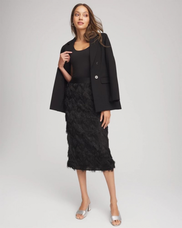 Chicos Chevron Fringe Party Skirt - BLACK