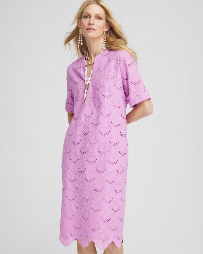 Chicos Eyelet Popover Dress - LAVENDER SKIES