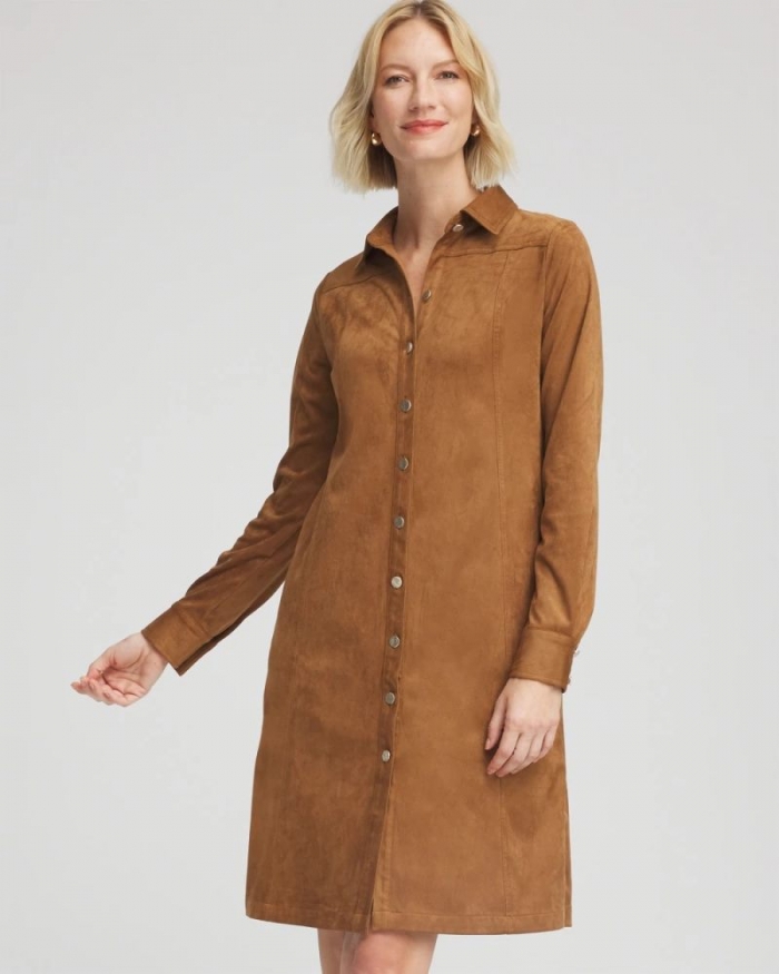 Chicos Faux Suede Shirtdress - BURNT SIENNA