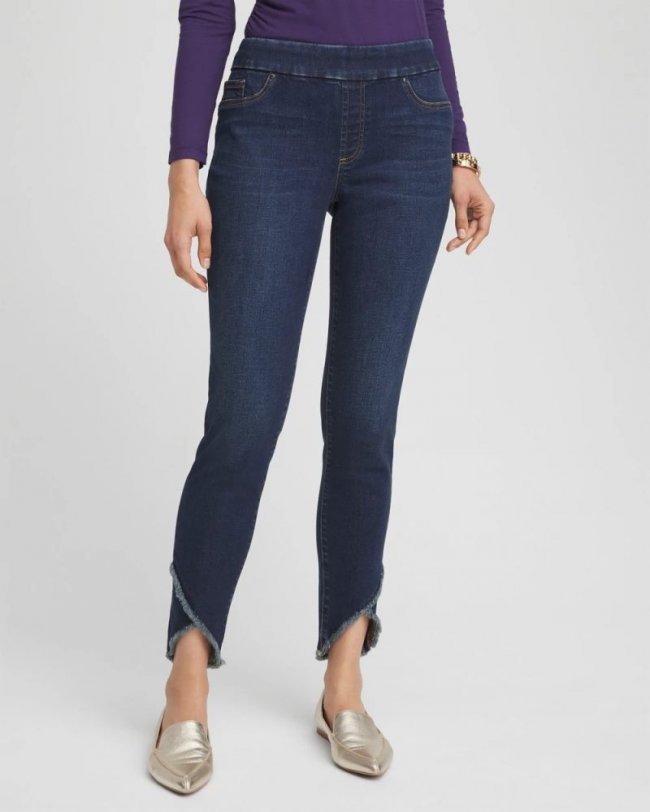 Chicos Tulip Hem Pull-On Ankle Jeggings - LUNABELLE INDIGO
