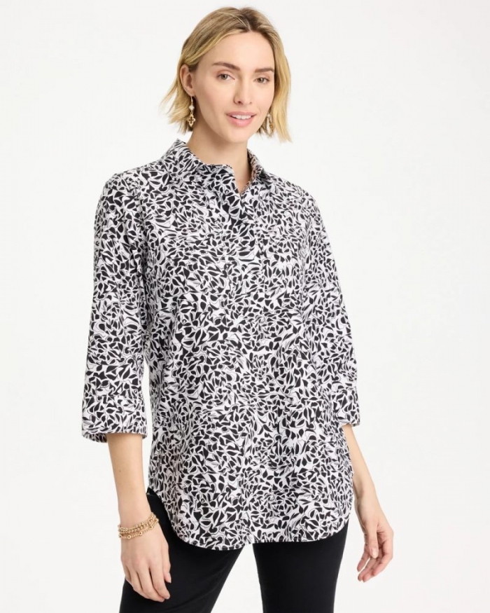 Chicos No Iron Stretch Printed Popover - BLACK