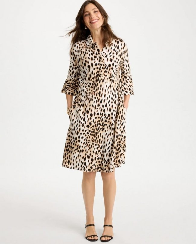 Chicos Ponte Knit Flounce Sleeve Dress - CHOCOLATE FONDANT