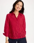 Chicos Eyelet Collared Shirt - CHERRY LUSH Chicos Eyelet Collared Shirt - CHERRY LUSH