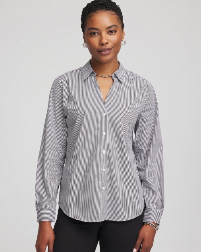 Chicos Poplin Stripe Shirt - BLACK