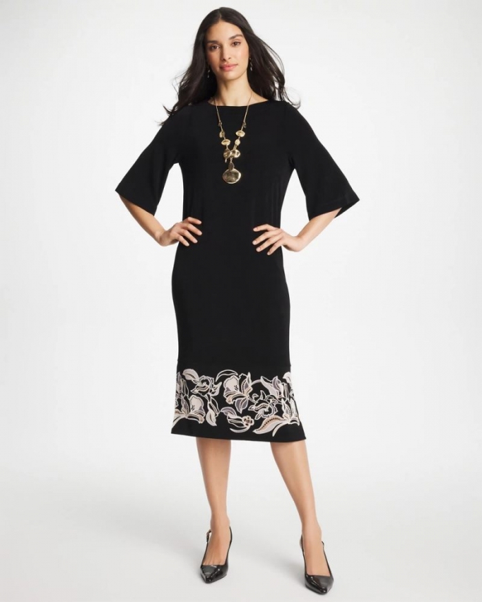 Chicos Travelers™ Border Kimono Sleeve Dress - TRAVELERS BLACK
