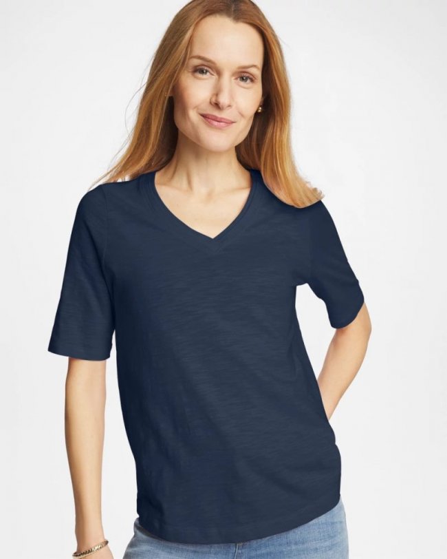 Chicos Cotton Slub V-Neck Tee - PASSPORT BLUE Chicos Cotton Slub V-Neck Tee - PASSPORT BLUE