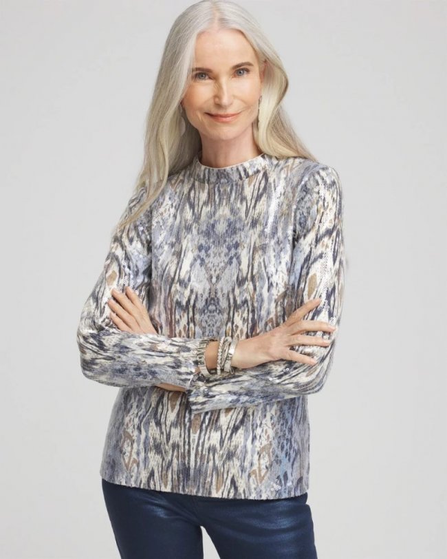 Chicos Sequin Reptile Funnel Neck tee - CLASSIC NAVY Chicos Sequin Reptile Funnel Neck tee - CLASSIC NAVY