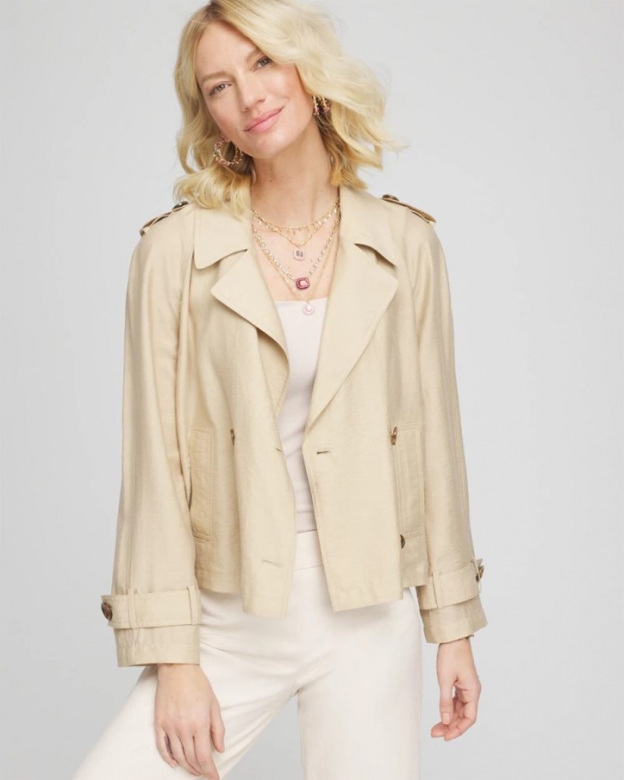 Chicos Double-Breasted Cropped Trench Coat - WILD TRUFFLE