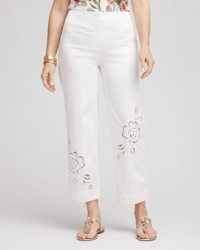 Chicos Sateen Cutout Cropped Pants - ALABASTER