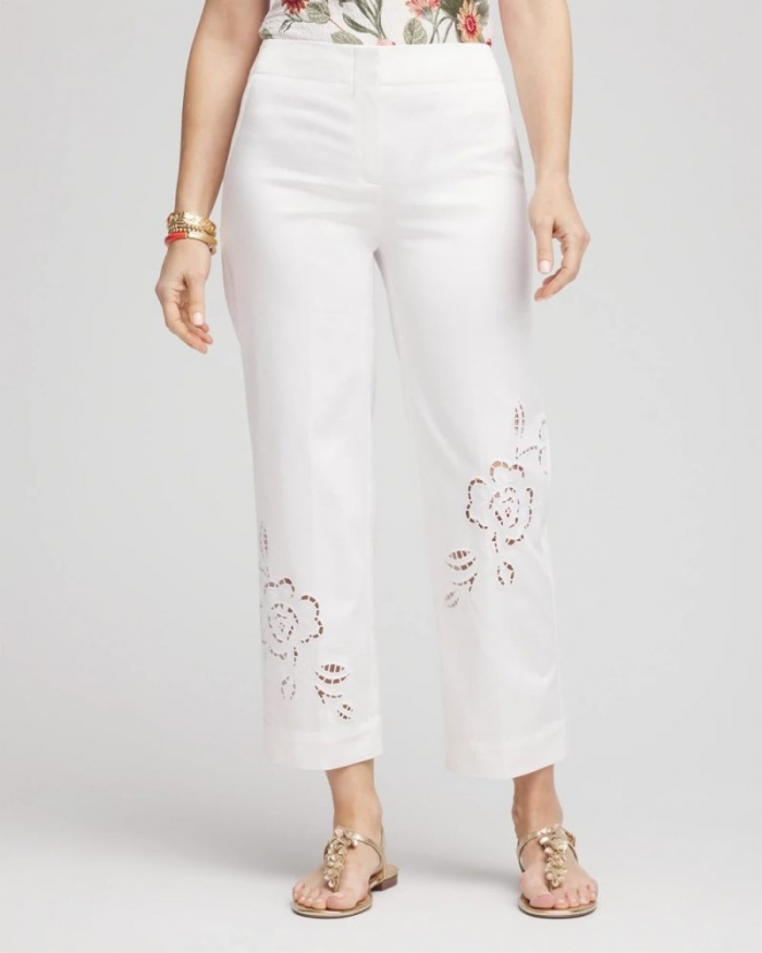 Chicos Sateen Cutout Cropped Pants - ALABASTER