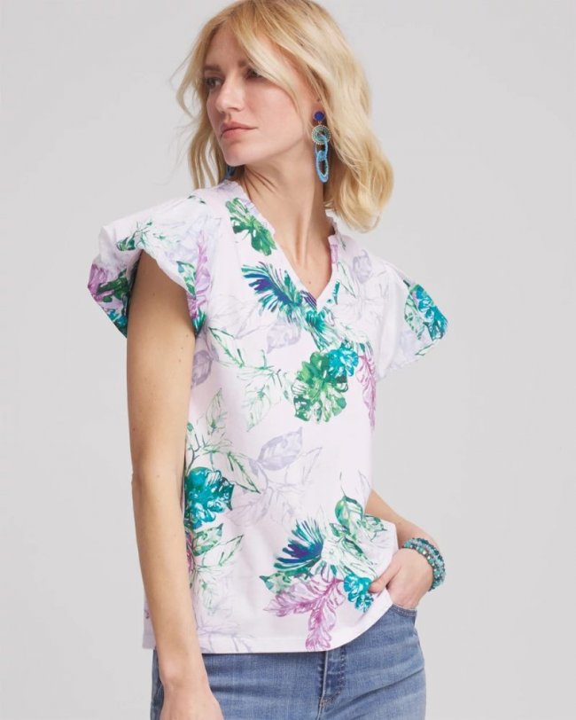 Chicos Notch Neck Cap Sleeve Tee - GENTLE LAVENDER