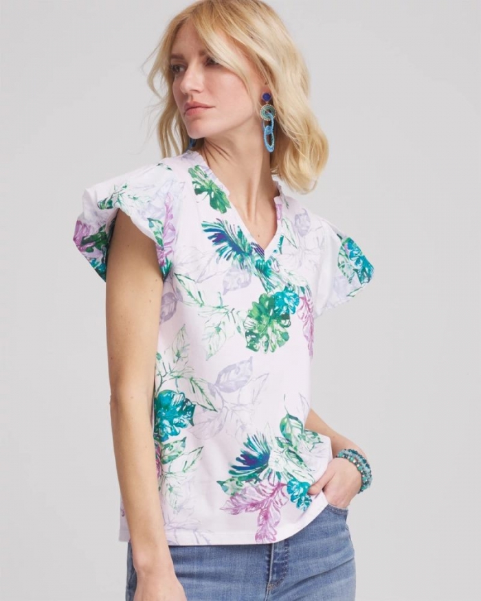Chicos Notch Neck Cap Sleeve Tee - GENTLE LAVENDER