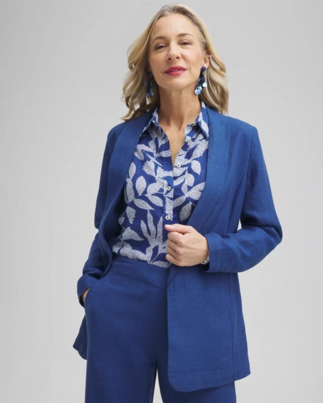 Chicos Linen Blazer - NAVAL INDIGO
