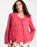 Chicos Collarless Twill Box Jacket - HOT HONEYSUCKLE Chicos Collarless Twill Box Jacket - HOT HONEYSUCKLE