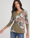 Chicos Pima 3/4 Sleeve Tee - DARKEST SPRUCE