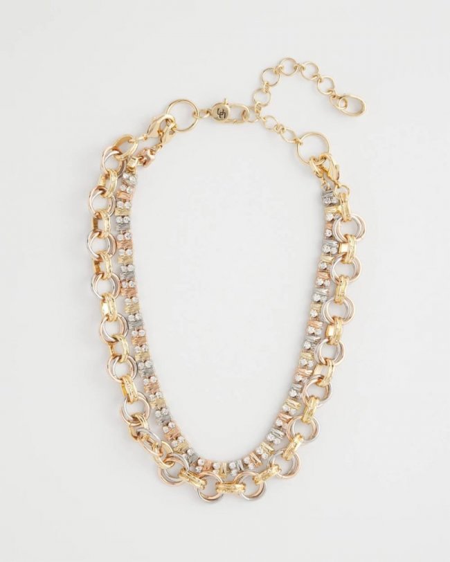 Chicos Convertible Tri-Tone Short Necklace - MIXED METALS