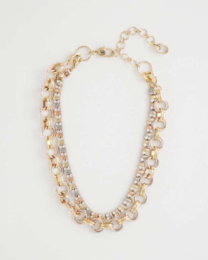 Chicos Convertible Tri-Tone Short Necklace - MIXED METALS