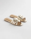 Chicos Leather Cassidy Cross-Strap Slide Shoes - GOLD
