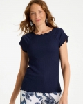 Chicos Textured Knit Lettuce Raglan Tee - PASSPORT BLUE