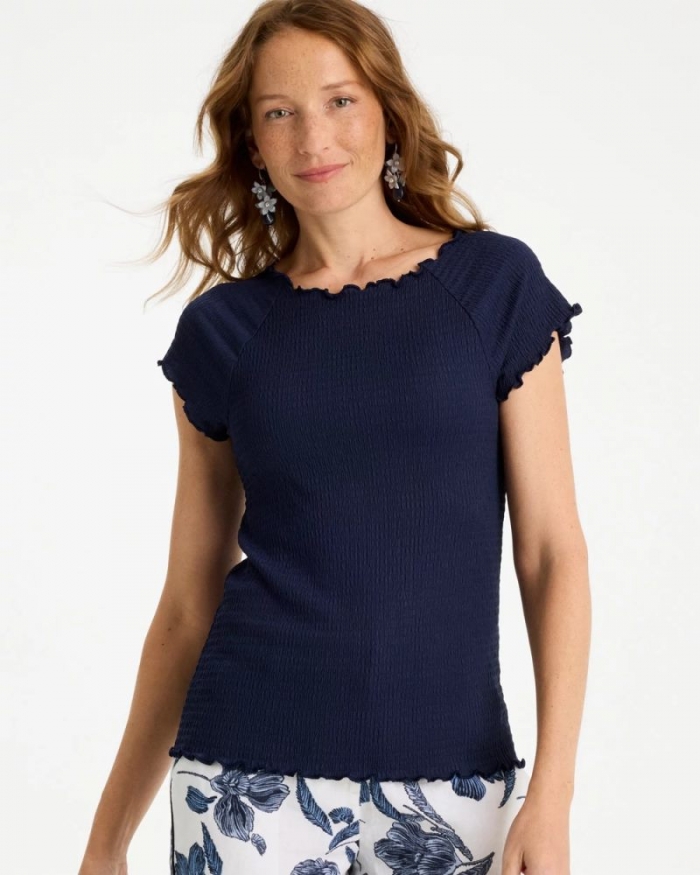 Chicos Textured Knit Lettuce Raglan Tee - PASSPORT BLUE