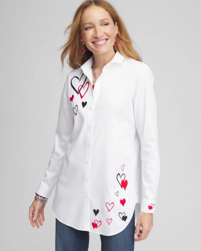 Chicos No Iron Valentine's Day Embroidered Tunic - OPTIC WHITE