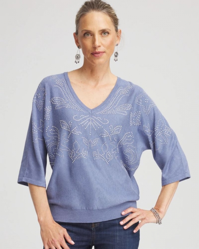 Chicos Dolman V-Neck Sweater - BLUE LOTUS