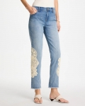 Chicos Girlfriend Slim Crochet Fray Ankle Jeans - CORAL REEF INDIGO