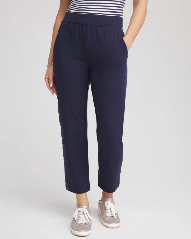Chicos Zenergy® French Terry & Chambray Tapered Pants - PASSPORT BLUE