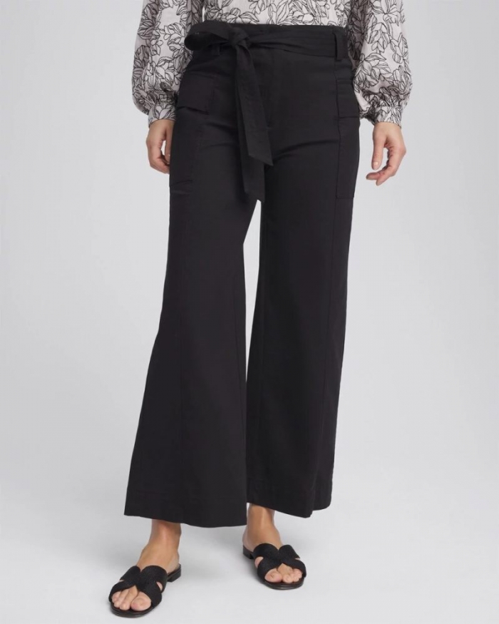 Chicos Belted Twill Utility Cropped Pants - BLACK