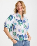 Chicos Floral Paisley Eyelet Blouse - PASSPORT BLUE
