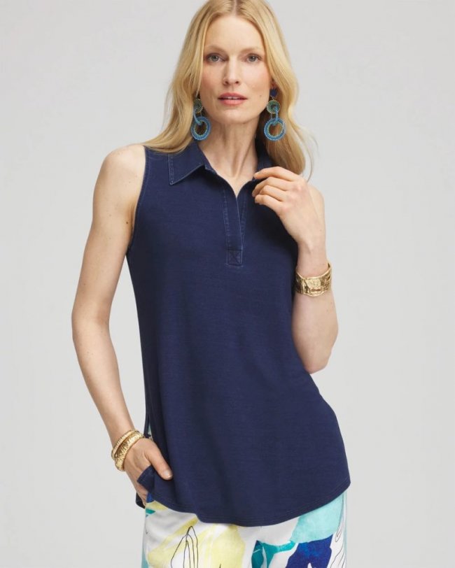 Chicos Denim Sleeveless Collared Tunic - RIVIERA AUTHENTIC