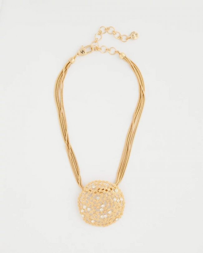 Chicos Sea Foam Medallion Pendant Necklace - GOLD