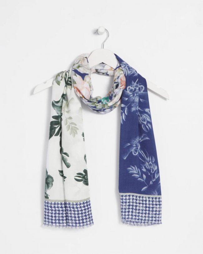 Chicos Colorblock Floral-Print Oblong Scarf - ECRU Chicos Colorblock Floral-Print Oblong Scarf - ECRU