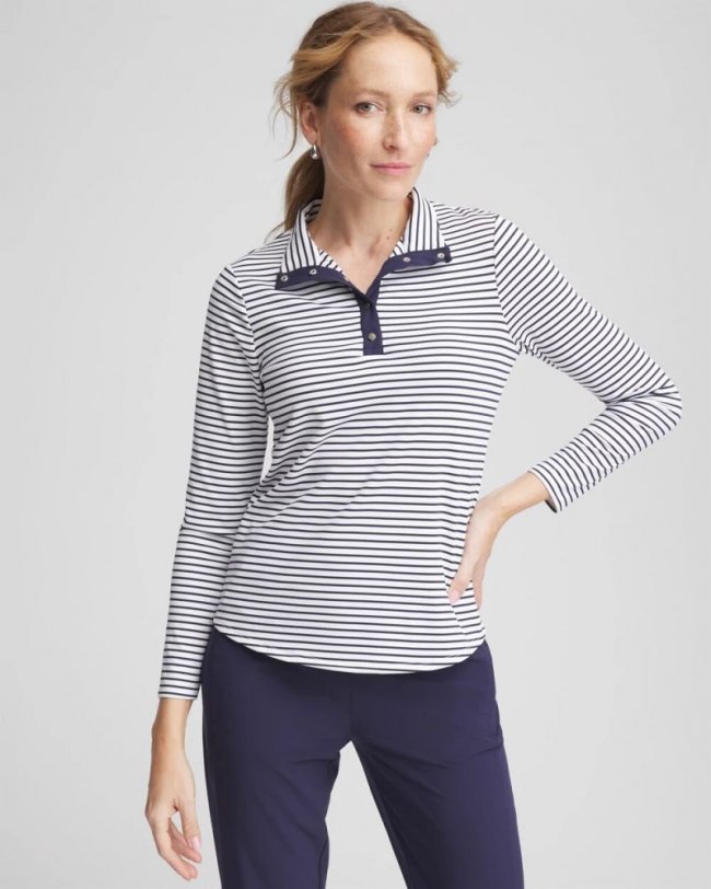 Chicos Zenergy® UPF Snap-Front Mockneck Pullover Top - PASSPORT BLUE