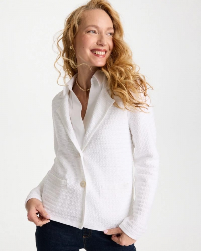 Chicos Textured Stitch Detail Cardigan - ALABASTER