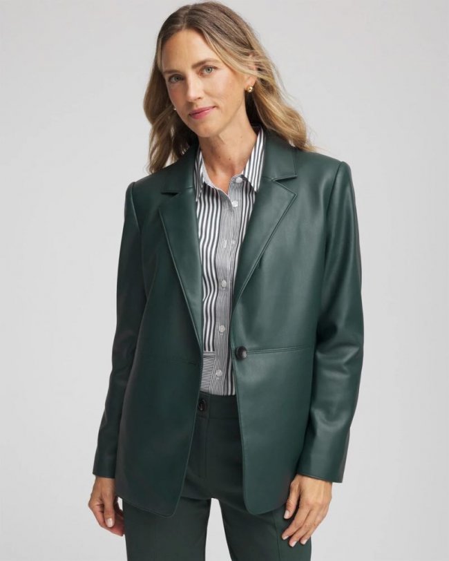 Chicos Faux Leather Blazer - DARKEST SPRUCE Chicos Faux Leather Blazer - DARKEST SPRUCE