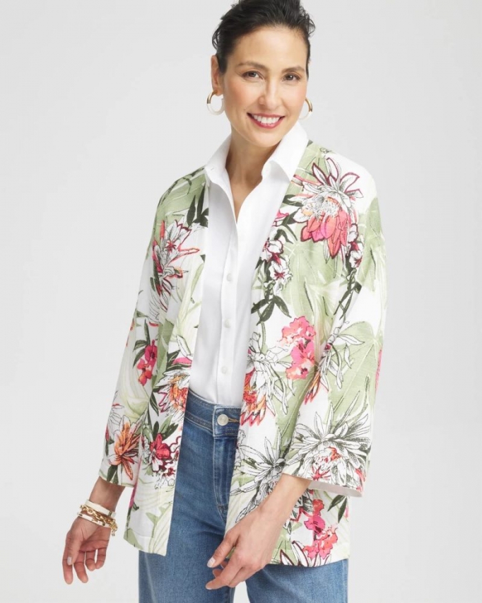 Chicos Summer Romance Floral Cardigan - ALABASTER