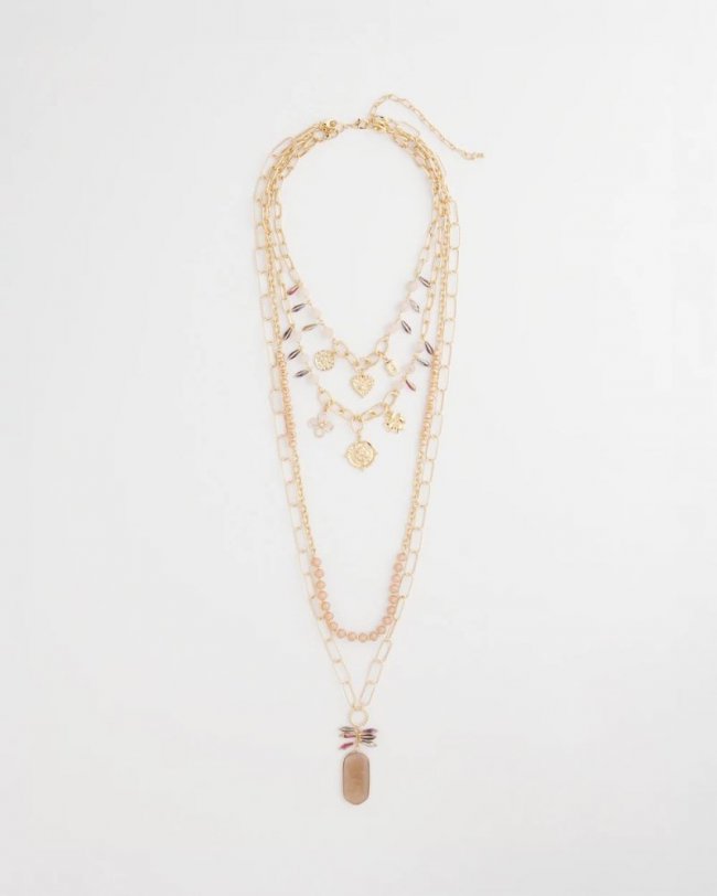 Chicos Convertible Pink & Gold Beaded Necklace - PINK