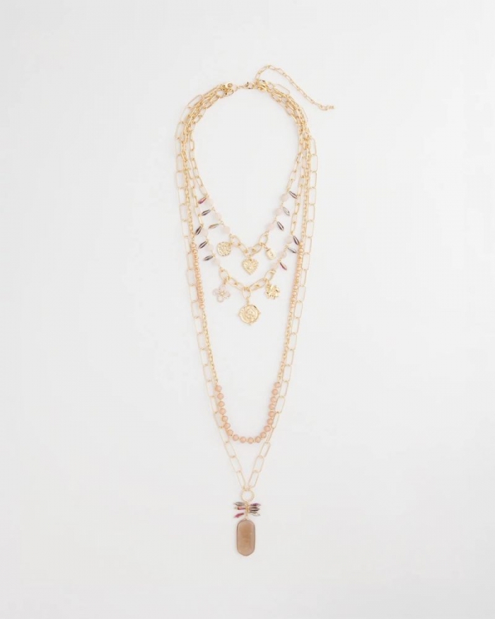 Chicos Convertible Pink & Gold Beaded Necklace - PINK