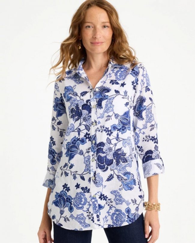 Chicos No Iron Linen Bloom Shirt - AMPARO BLUE Chicos No Iron Linen Bloom Shirt - AMPARO BLUE