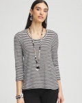 Chicos Striped Slub 3/4-Sleeve Tee - ALABASTER Chicos Striped Slub 3/4-Sleeve Tee - ALABASTER