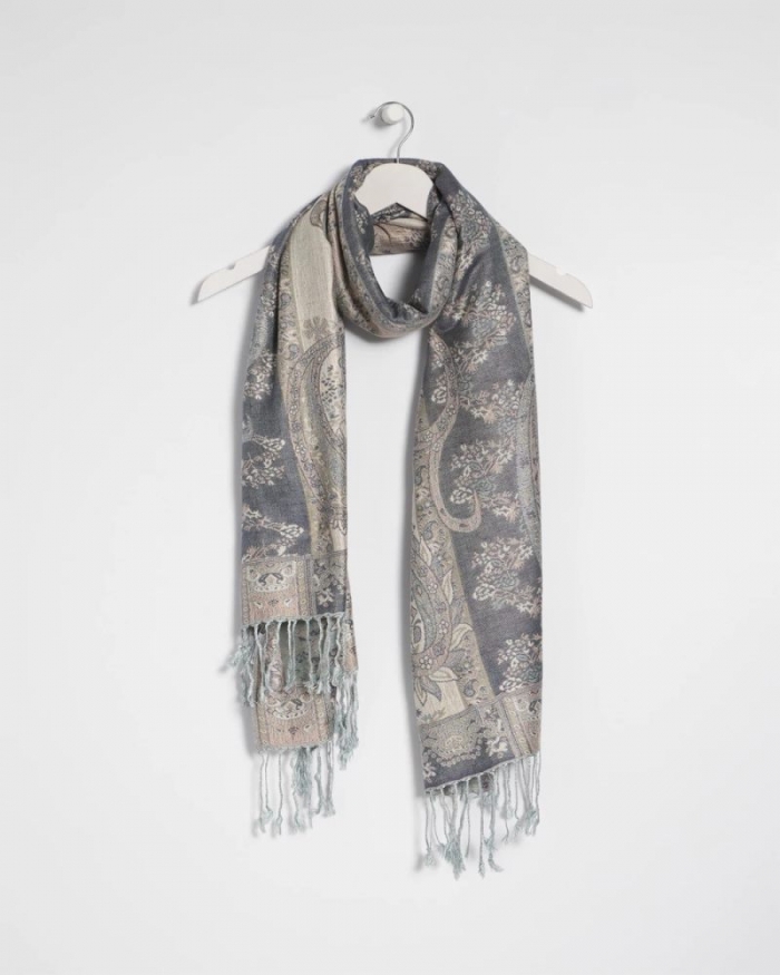 Chicos Paisley Jacquard Fringe Oblong Scarf - MULTI