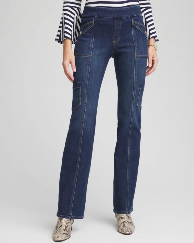 Chicos Pull-On Utility Bootcut Jeans - JACKSON INDIGO