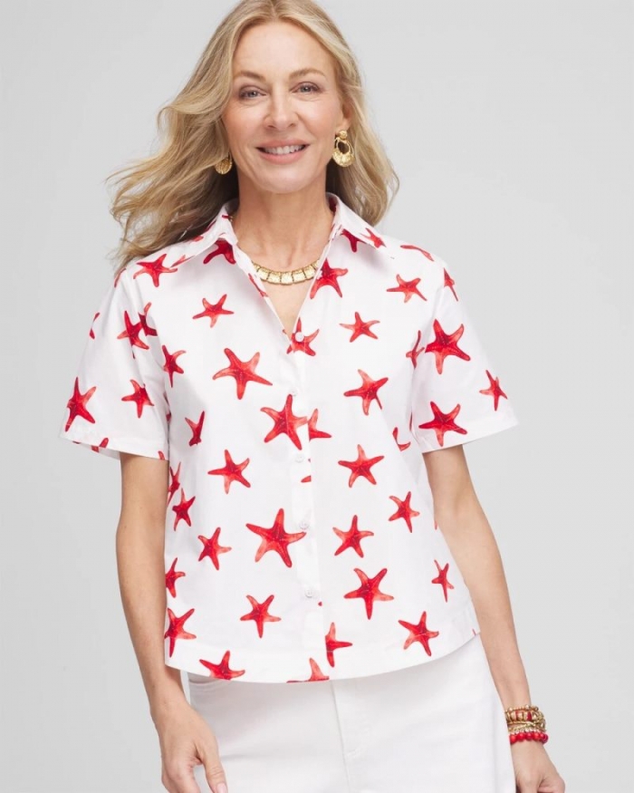 Chicos Starfish Short Sleeve Swing Shirt - RED GLOW