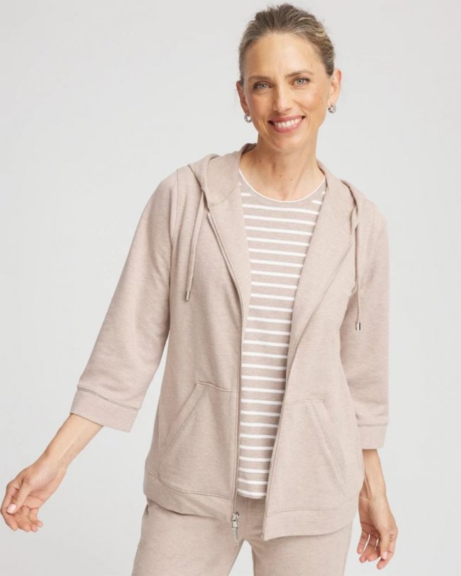 Chicos Zenergy® French Terry Full-Zip Jacket - LIGHT TAUPE HEATHER