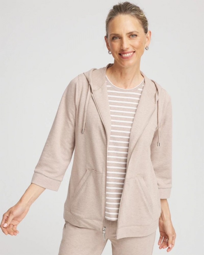 Chicos Zenergy® French Terry Full-Zip Jacket - LIGHT TAUPE HEATHER