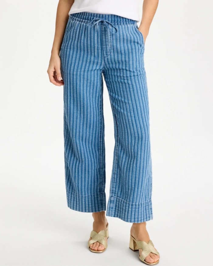Chicos Gauze Striped Wide Crop Jean - BLUE STRIPE