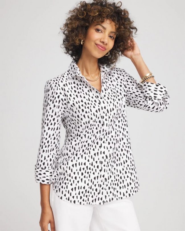 Chicos No Iron Polka Dot Shirt - OPTIC WHITE