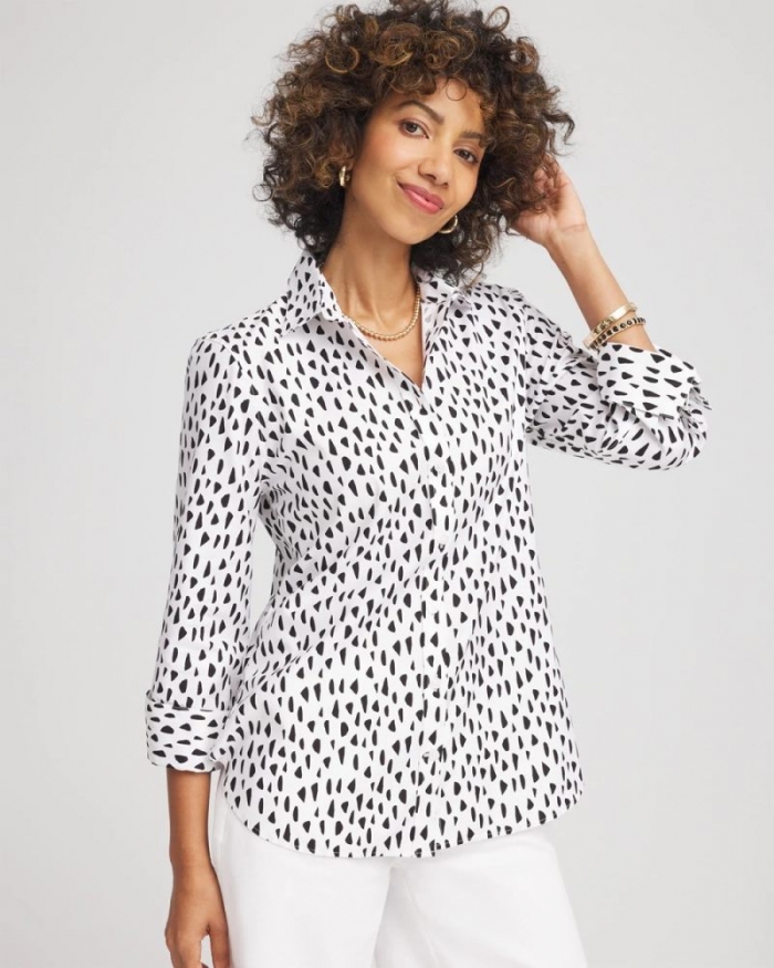 Chicos No Iron Polka Dot Shirt - OPTIC WHITE