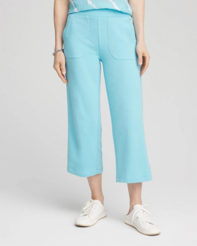 Chicos Zenergy® French Terry Gauze-Inset Cropped Pants - PARADISO BLUE